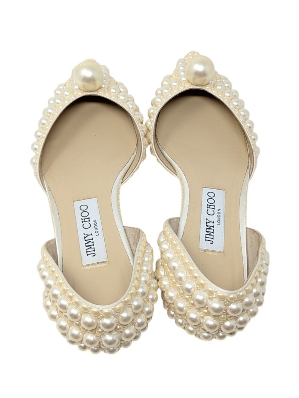 Jimmy Choo Sabine Ivory Pearl Pointed Toe D'Orsay Flat Size EU 37.5 - Picture 7 of 13
